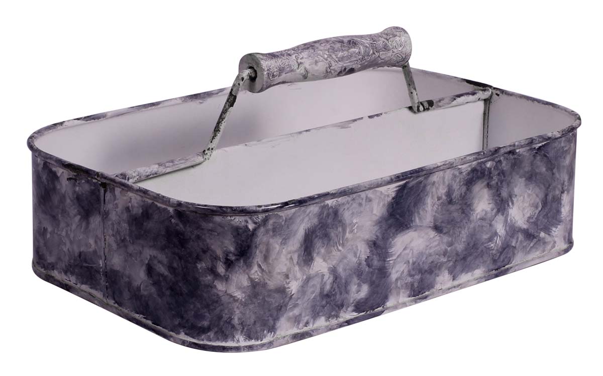 Container with Handle – Twin Compartments – Cast in Iron – Antique Gray Finish – Holders & Organizers for Working Desks, Kitchen Shelves, Bedside Tables, Closets – Home / Office Décor - Buy in Bulk Wholesale